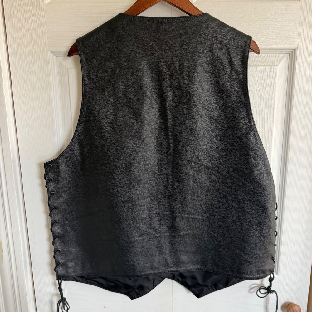 FMC Extreme Mens Black Leather Biker Vest Buffalo Nickel Snaps Side Lace XXL - Picture 3 of 11